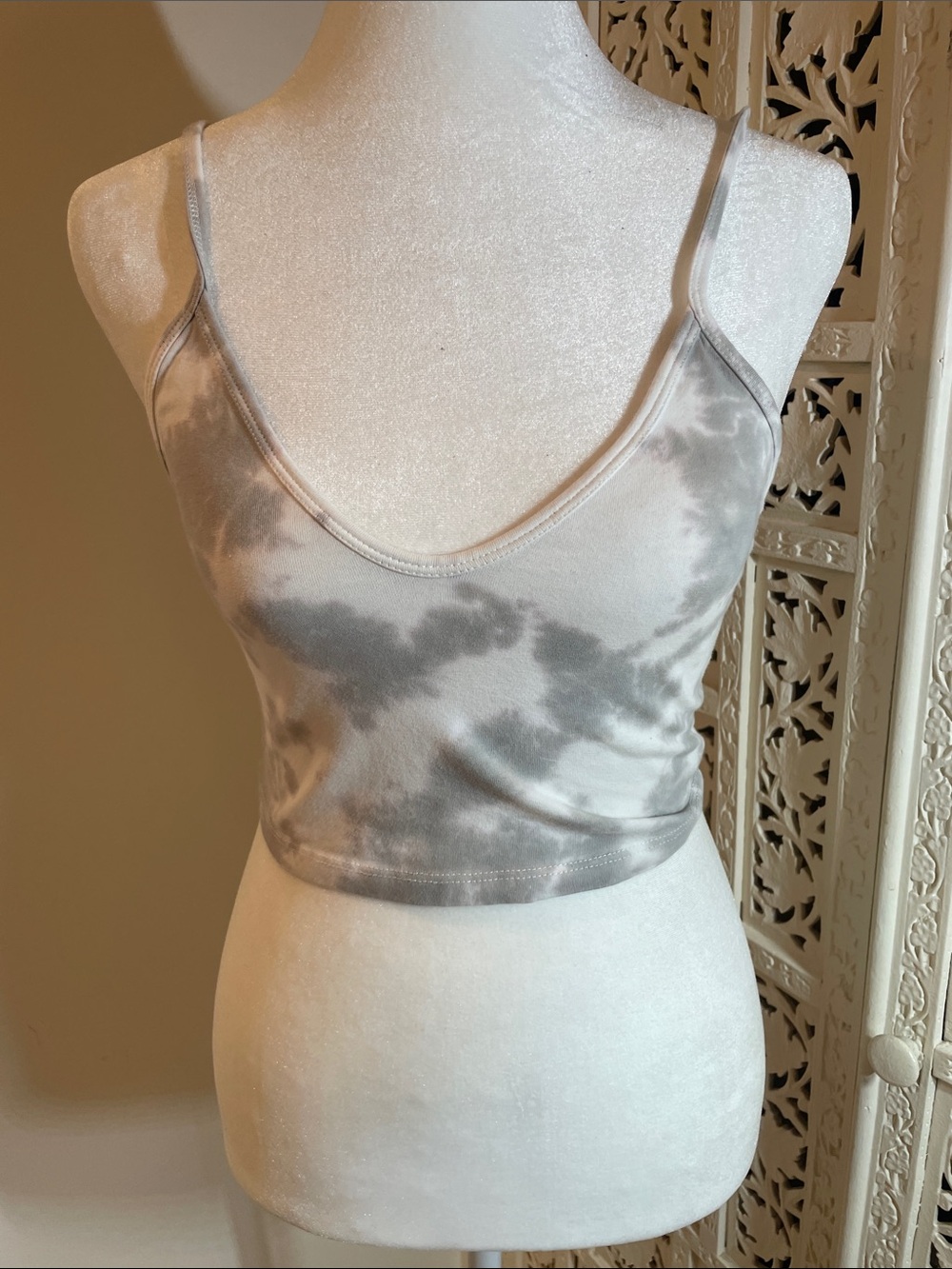 Tie-Dye Grey Spaghetti Strap Crop Tank